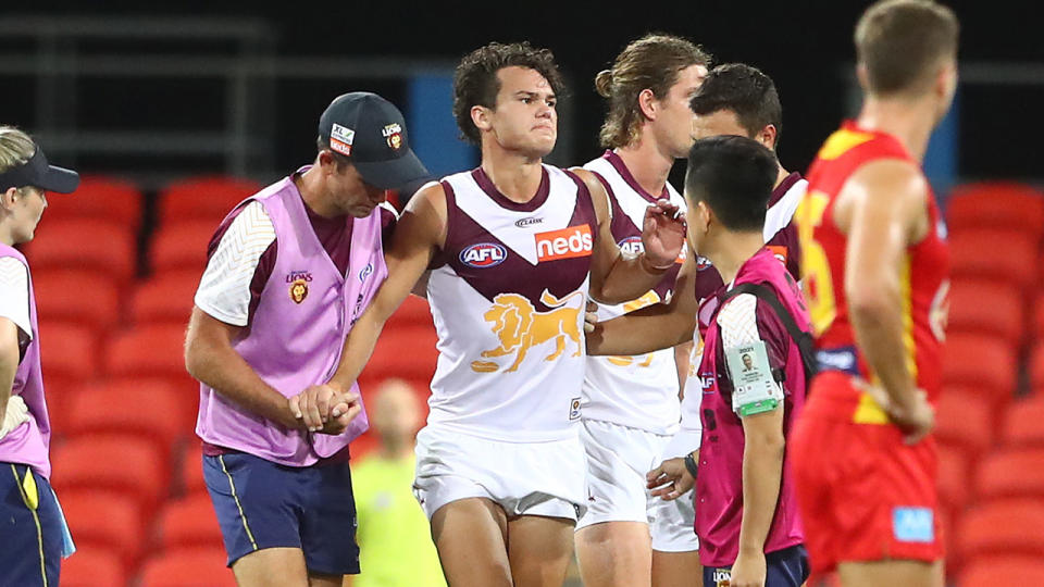 Cam Rayner will have scans on his knee to determine the extent of his injury, which forced him from the field in Monday's pre-season match. (Photo by Chris Hyde/Getty Images)