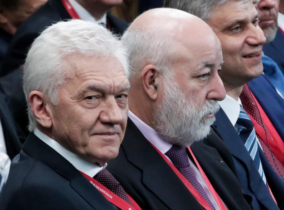 Gennady Timchenko, left and Viktor Vekselberg of Renova Group during the Saint Petersburg International Economic Forum in 2018. Timchenko's oil firm reportedly garnered half the Russian trading market.