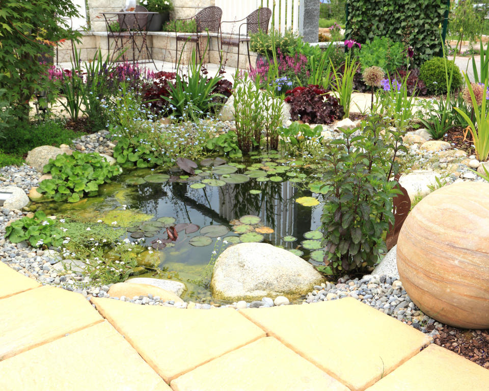 Use a pond as a focal point for your patio