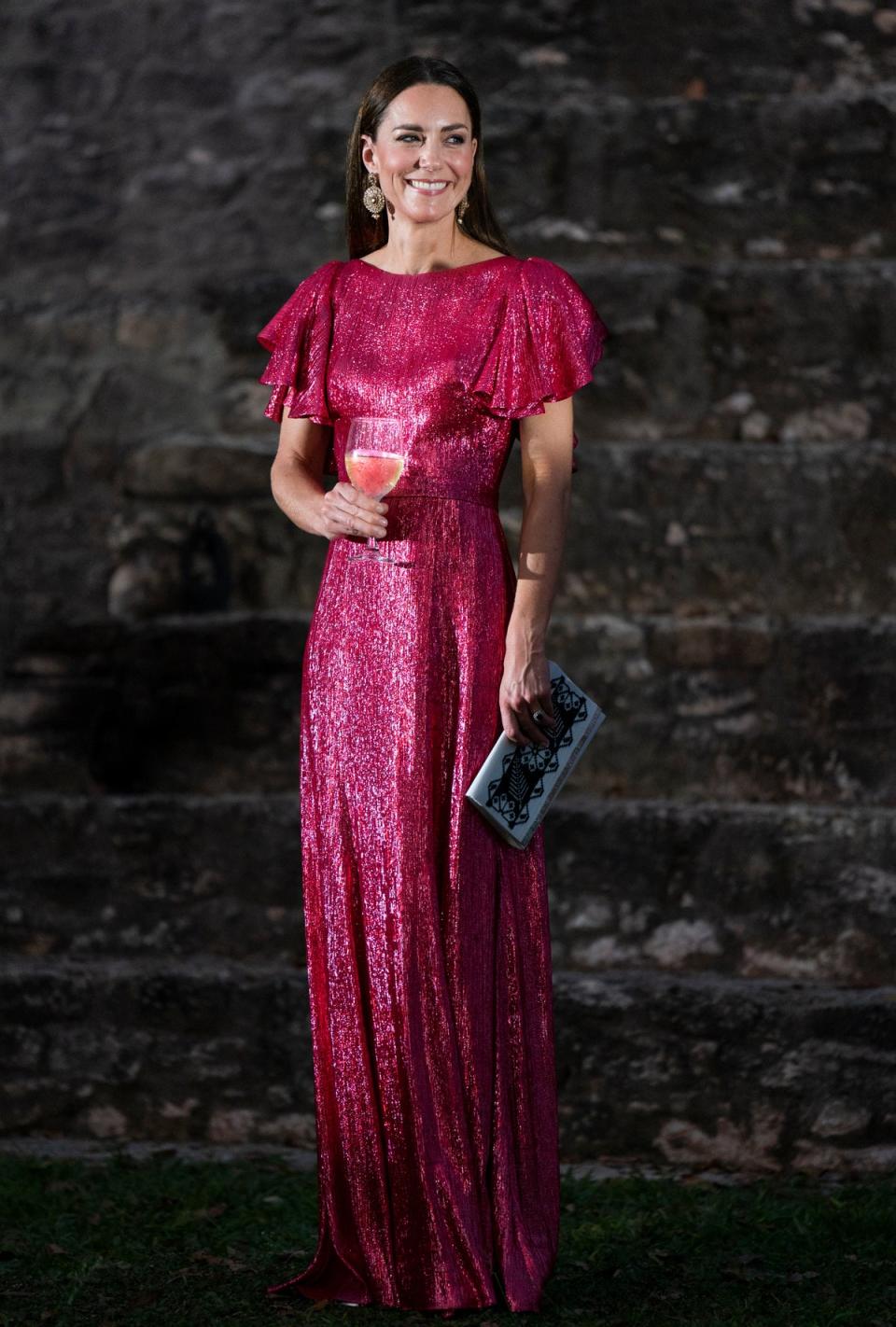 The Princess of Wales wore The Vampire's Wife to a special reception hosted by the Governor General of Belize for The Queen’s Platinum Jubilee, 2022 (Getty Images)