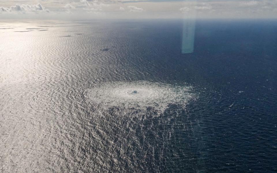 Gas leak at Nord Stream 2 as seen from the Danish F-16 interceptor on Bornholm, Denmark  - RITZAU SCANPIX/REUTERS