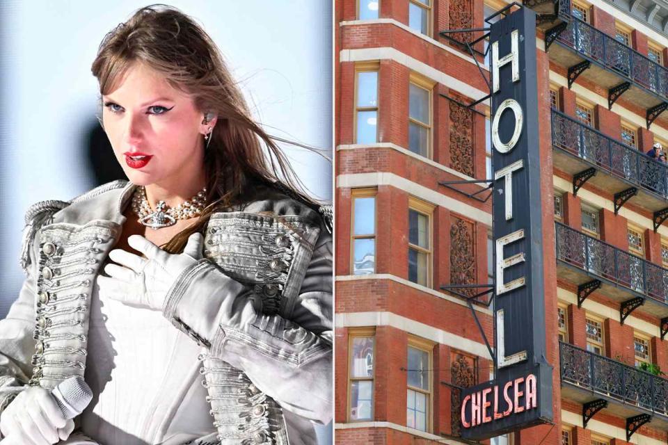 <p>Gareth Cattermole/TAS24/Getty; Joan Slatkin/UCG/Universal Images Group/Getty</p> Taylor Swift; Chelsea Hotel in New York City