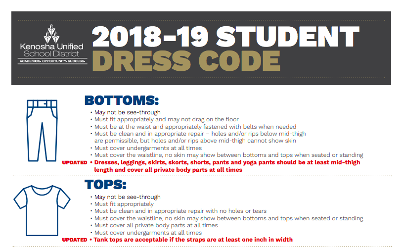 The district’s updated dress code for 2018-19. (Photo: Courtesy of Kenosha Unified School District)