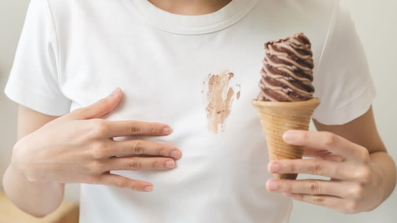 chocolate stain on white shirt