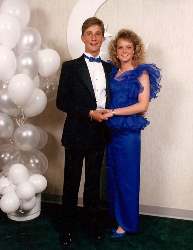 <p>Even in 1987 — when the totally awesome hair and clothing styles were often questionable — Matthew McConaughey was a hunk! That’s what people called handsome guys back then, right? The future Oscar winner, who was then 18, looked dapper in a tux and a bow tie that matched the royal blue of his date’s dress. That lucky lady is Lori Klinger, McConaughey’s sweetheart in high school in Longview, Texas. (Photo: Splash News) </p>