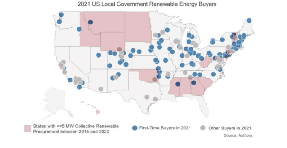 First-time buyers of clean energy made up of the majority of cities’ renewable power buys in 2021, according to a US tracker (WRI)