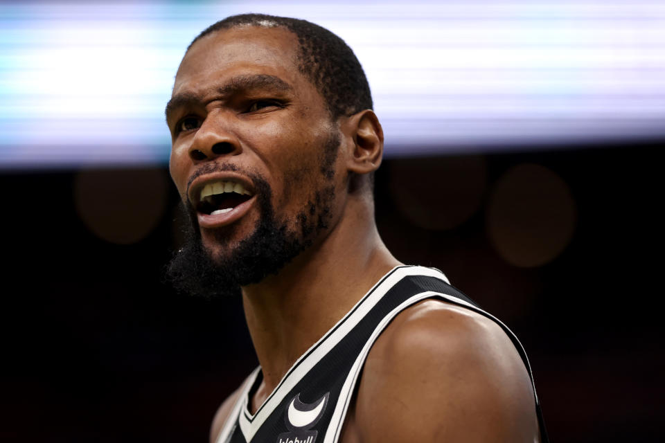 The Brooklyn Nets' Kevin Durant also has had some harsh words for NBA media members. (Maddie Meyer/Getty Images)