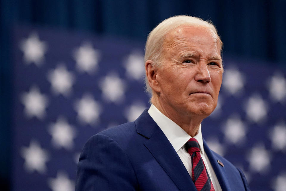 U.S. President Joe Biden looks on during his visit at the Chavis Community Center in Raleigh, North Carolina, U.S., March 26, 2024. REUTERS/Elizabeth Frantz