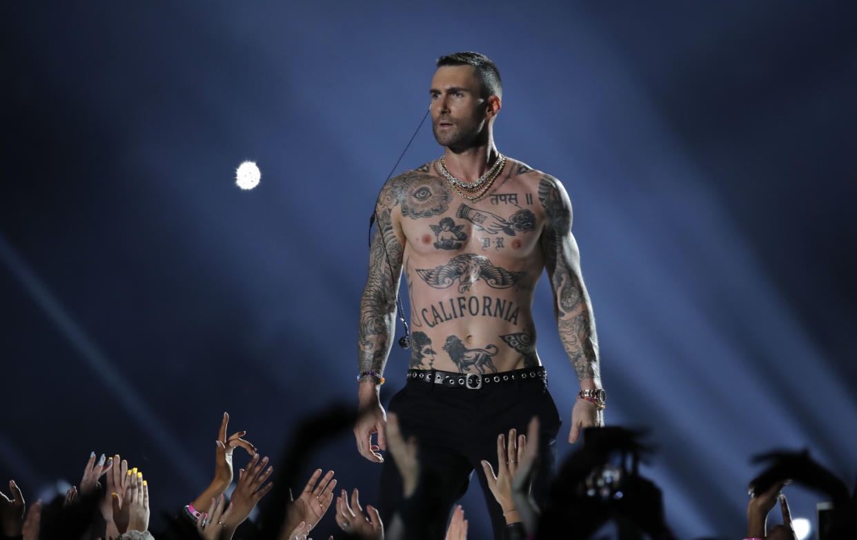 NFL Football - Super Bowl LIII Halftime Show - New England Patriots v Los Angeles Rams - Mercedes-Benz Stadium, Atlanta, Georgia, U.S. - February 3, 2019. Adam Levine of Maroon 5 performs during the halftime show. REUTERS/Mike Segar