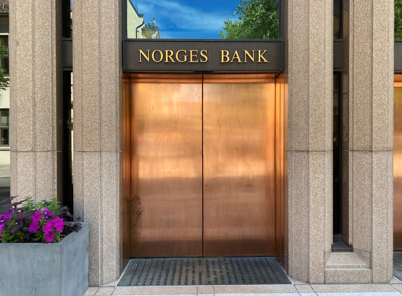 A view of Norway’s central bank building in Oslo