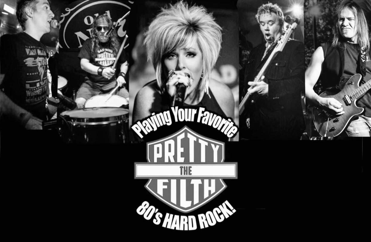The Pretty Filth, playing hard rock of the 1980s, kicks off the Creekside Live series at 7 p.m. June 10 at Creekside Park and Plaza. The band includes (from left) Rob Cave on keyboards; Neil Preston, drums; Angela Kulow, lead vocals; Josh Kulow, bass; and Matt Bradley, lead guitar.