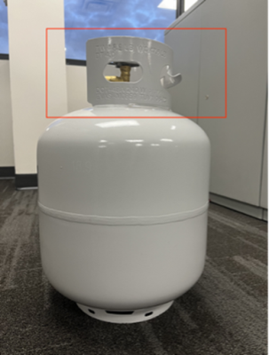 Recalled EVAS 20 lb. propane exchange cylinder (Photo courtesy U.S. Consumer Product Safety Commission)
