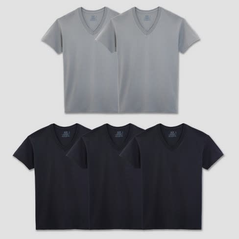 Fruit of the Loom Men's V-Neck T-Shirt 5pk - Black/Gray