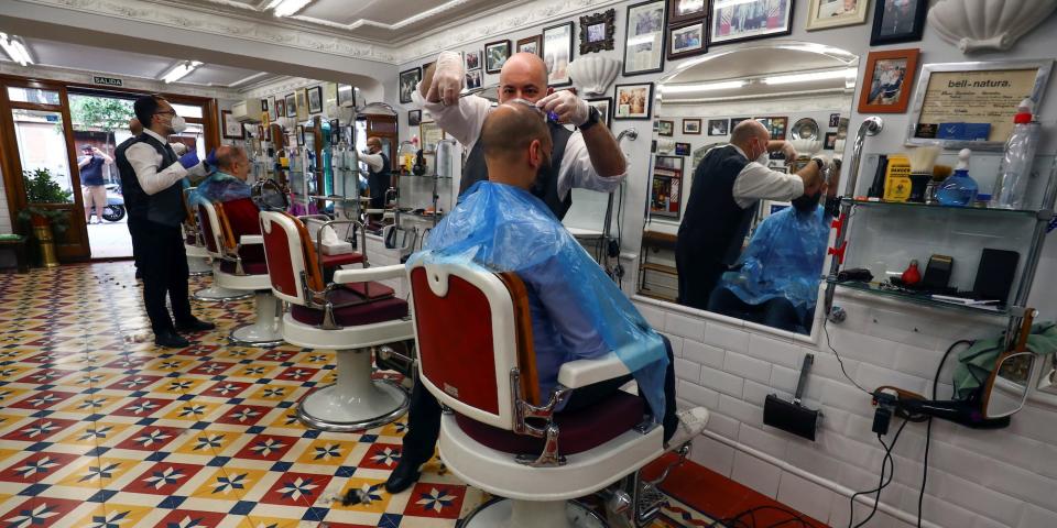 madrid spain barbershop coronavirus lockdown eased small business