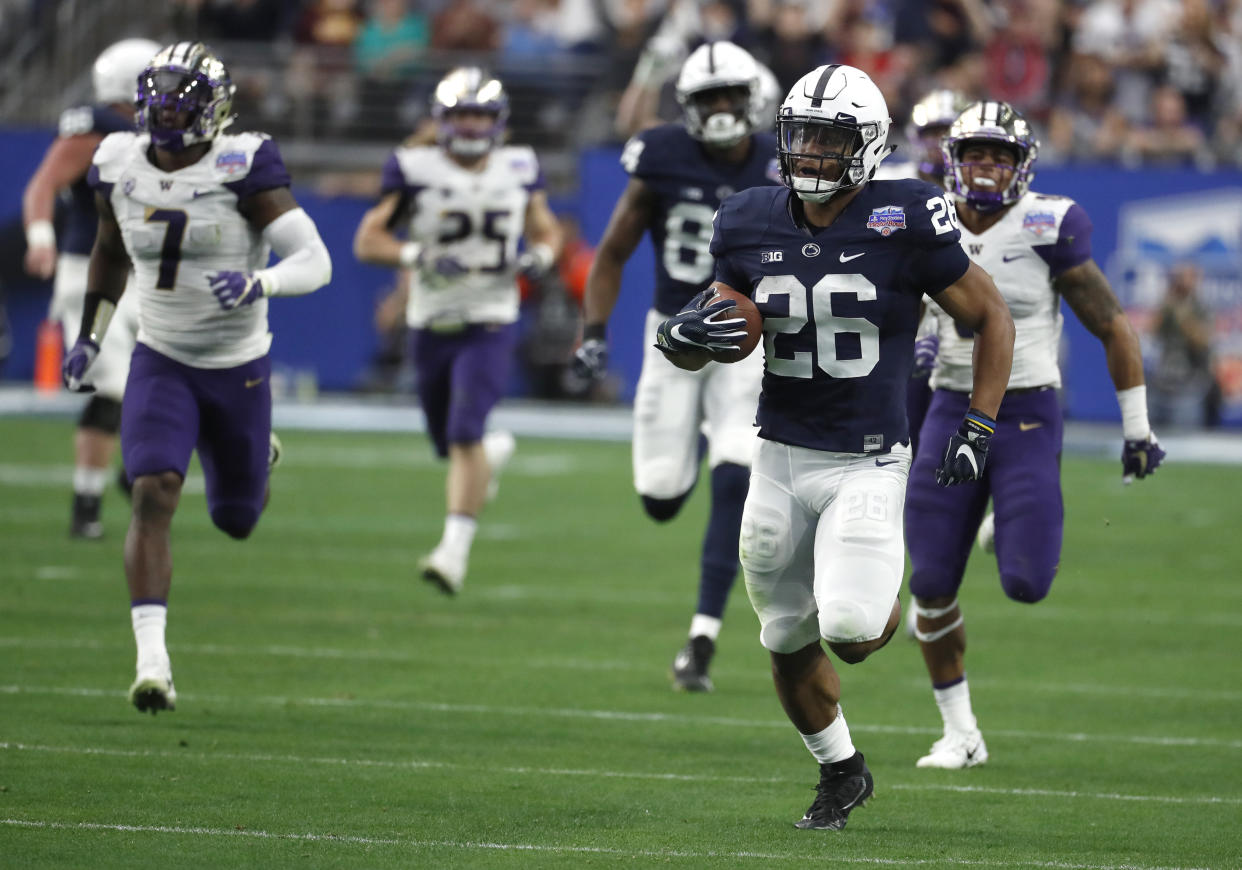 Penn State’s win against Washington was one of four victories over Pac-12 opponents by Big Ten teams. (AP Photo/Rick Scuteri)