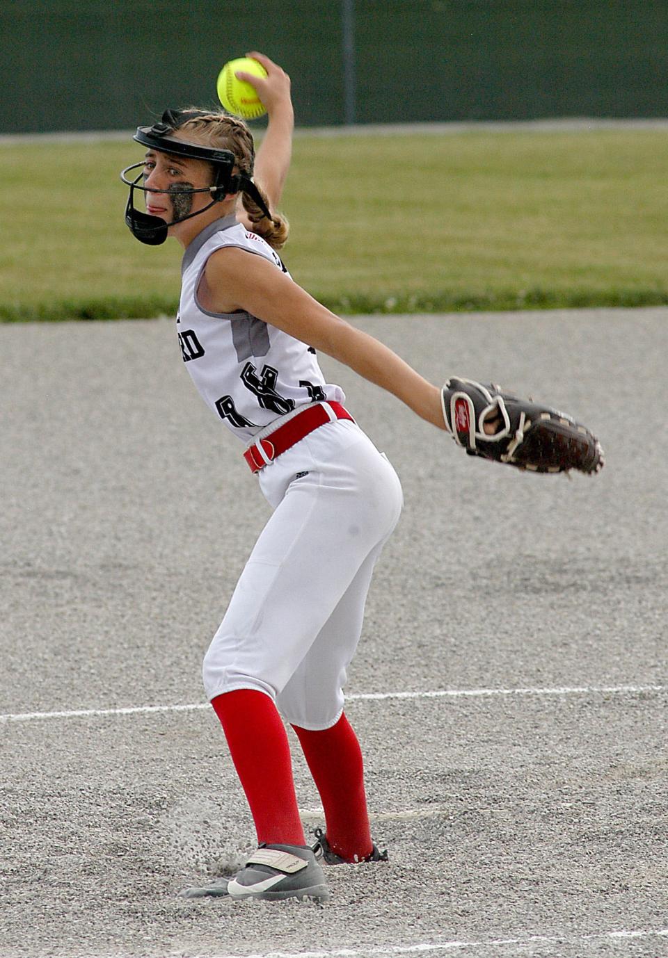 Sophia Steinman of Bedford pitched three scoreless innings over Whiteford in the 2023 Monroe County Fair Tournament Tuesday, July 9, 2023.                                