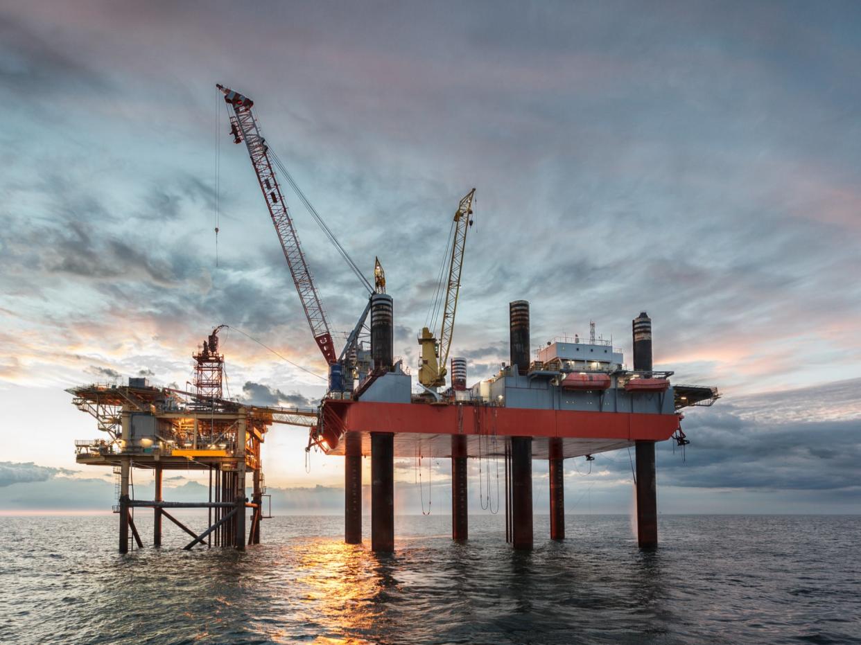 A jack-up rig performs work-over operations on a gas well (Getty)