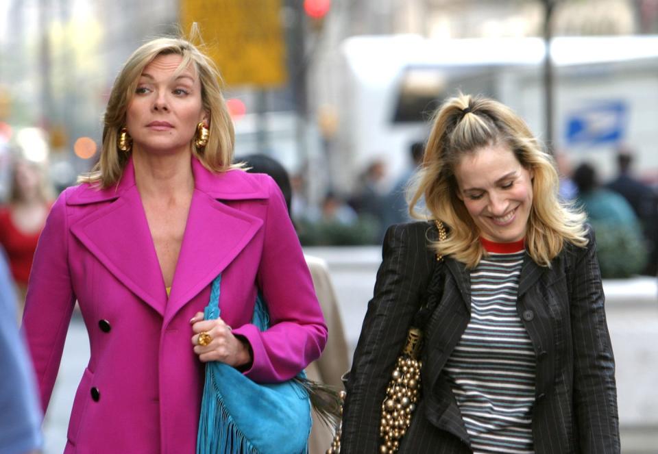 kim cattrall and sarah jessica parker on location for 