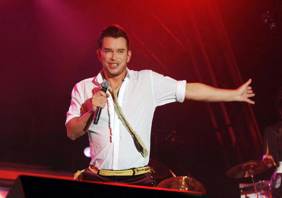 Previously unissued photo of Boyzone's Stephen Gately performing on stage at the Big Gig Weekend at the Bath & West Showground, Shepton Mallet, Somerset. Gately has died at the age of just 33.   (Photo by Barry Batchelor/PA Images via Getty Images)