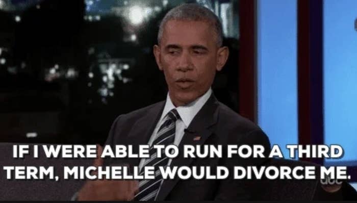 Screenshot of Giphy page featuring Barack Obama gif with text, "IF I WERE ABLE TO RUN FOR A THIRD TERM, MICHELLE WOULD DIVORCE ME."