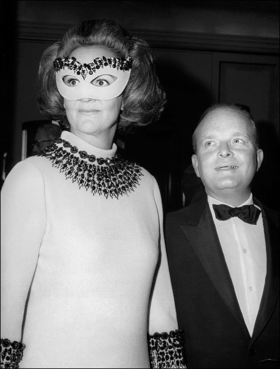 Truman Capote with Katherine Graham, the late president of the Washington Post and Newsweek magazine. Capote, who friended high society ladies, was ostracized after publishing his short story, La Cote Basque 1965.