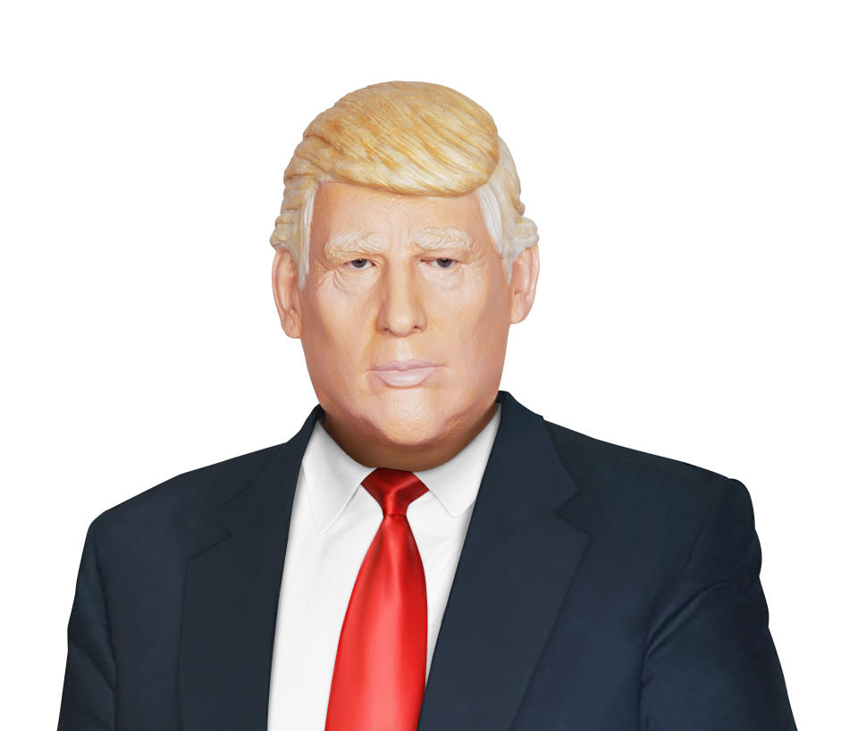 As <a href="http://www.spirithalloween.com/product/candidate-mask/120940.uts?keyword=donald%20trump&thumbnailIndex=1&Search=Find+It" target="_blank">Trump masks</a> go, this one captures the  smug pucker of his lips and his rubbery skin tone. However, the hair is too flattering and looks more genuine than the locks belonging to "The Donald" himself. ($21.99, SpiritHalloween.com)