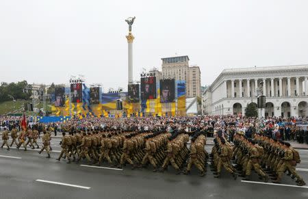 Servicemen march during Ukraine's Independence Day military parade in central Kiev REUTERS/Valentyn Ogirenko
