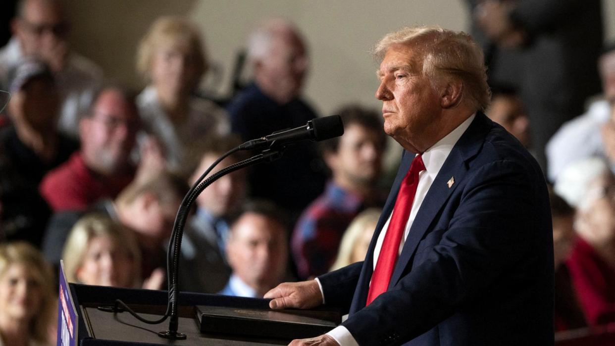 PHOTO: In this July 31, 2024, file photo, former President and Republican presidential candidate Donald Trump speaks at a campaign rally at the New Holland Arena in Harrisburg, Pa. (Joe Lamberti/AFP via Getty Images, FILE)