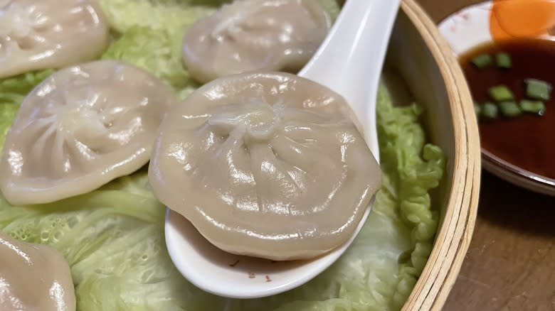 Close-up of Trader Joe's steamed soup dumpling
