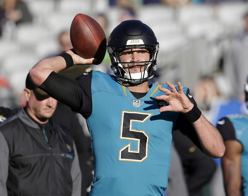 Do you trust this man to lead your fantasy team to a title? Well, you may not have much of a choice. Blake Bortles has a pair of friendly matchups ahead. (AP Photo/John Raoux)