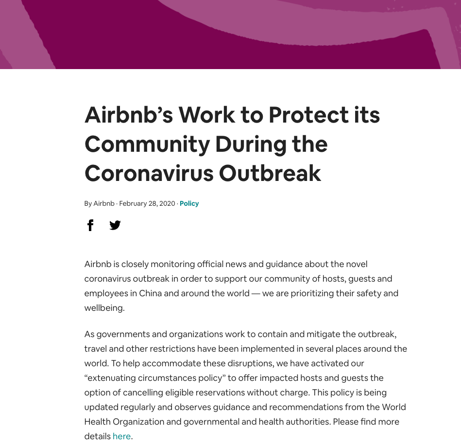 Airbnb has released an "extenuating circumstances policy” to allow impacted hosts and guests the option of canceling their reservation free of charge — but it won't help everyone. (Screenshot: Airbnb)