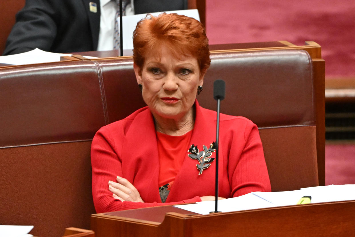 One Nation leader Pauline Hanson in the Senate chamber at Parliament House in Canberra, Tuesday, September 27, 2022.