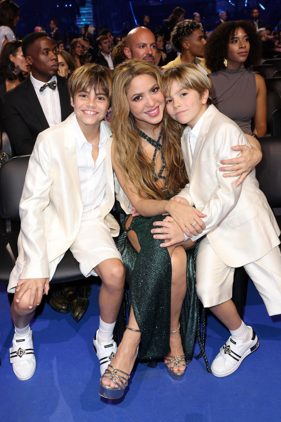 Shakira and her two sons, Milan and Sasha, at the 24th annual Latin Grammy Awards on Nov. 16, 2023 in Seville, Spain. (Rodrigo Varela / Getty Images for Latin Recording)