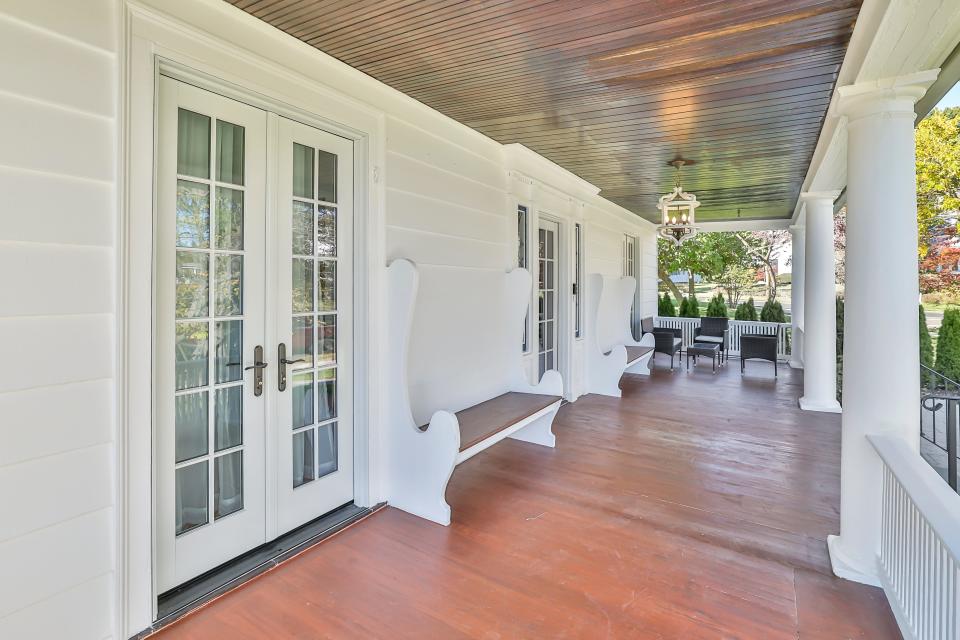 The front porch at a home on Meadow Lane in New Rochelle now on the market. It was once owned by Yankee great Lou Gehrig.