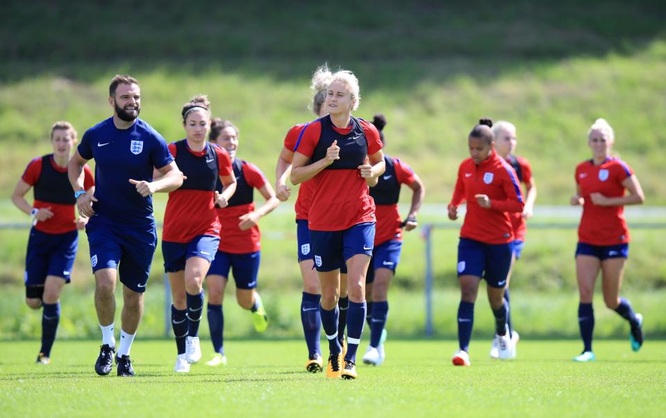 England skipper Steph Houghton leads England through their paces