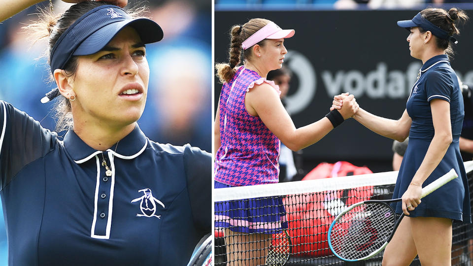 Ajla Tomljanovic, pictured here losing to Jelena Ostapenko in Eastbourne.