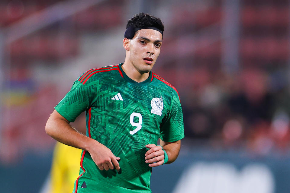 GIRONA, SPAIN - NOVEMBER 16: Raul Jimenez of Mexico looks on during the friendly match between Mexico and Sweden at Montilivi Stadium on November 16, 2022 in Girona, Spain. (Photo by Eric Alonso/Getty Images)