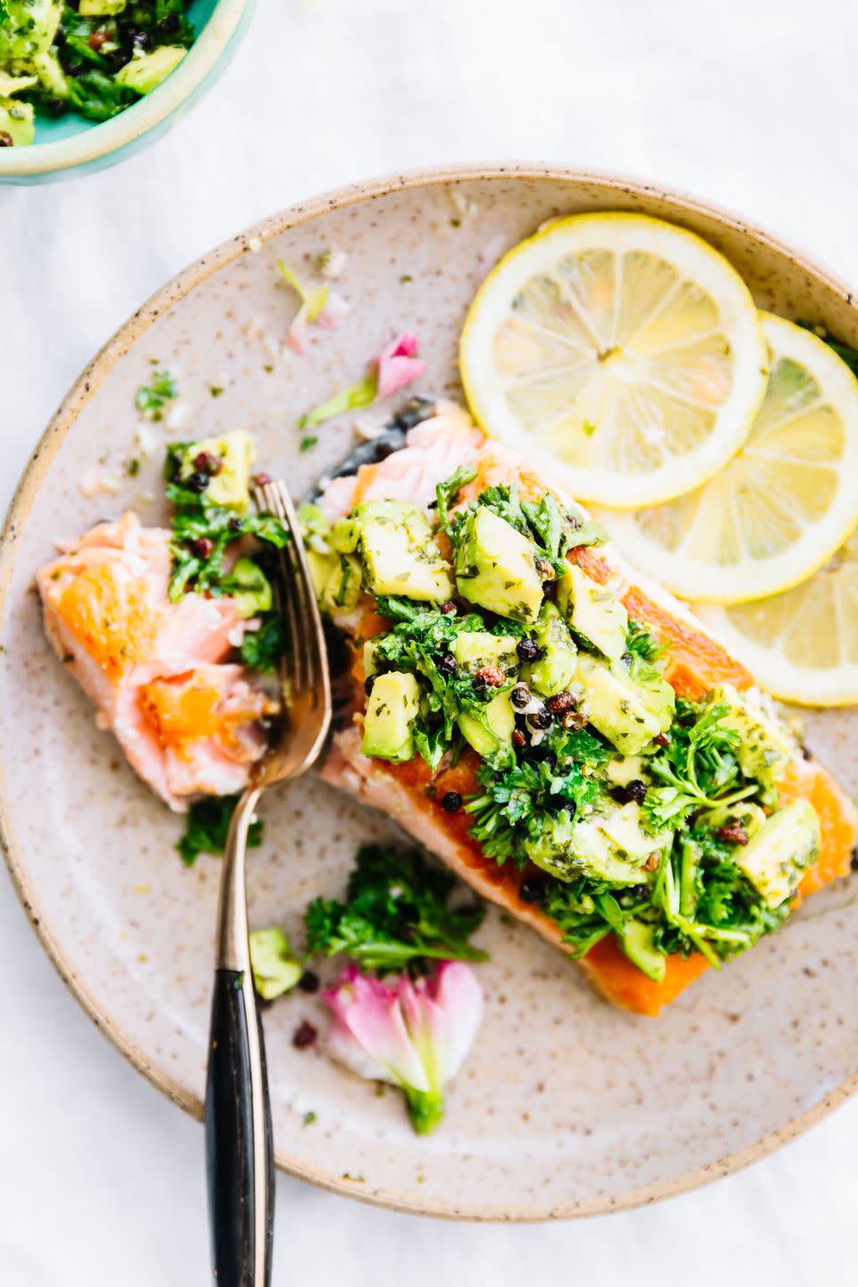 10-Minute Pan-Seared Salmon With Avocado Gremolata