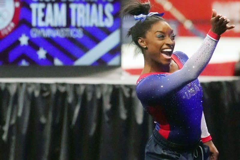 Gymnast Simone Biles is expected to compete in the World Artistic Gymnastics Championships, which will be held from Sept. 29 to Oct. 8 in Antwerp, Belgium. File Photo by Bill Greenblatt/UPI