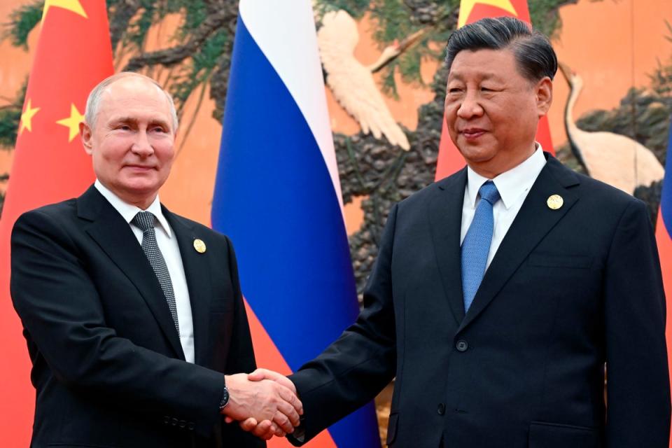 President Xi and President Putin attend the opening ceremony of the third Belt and Road Forum for International Cooperation at the Great Hall of the People in Beijing on October 18, 2023 (AFP)