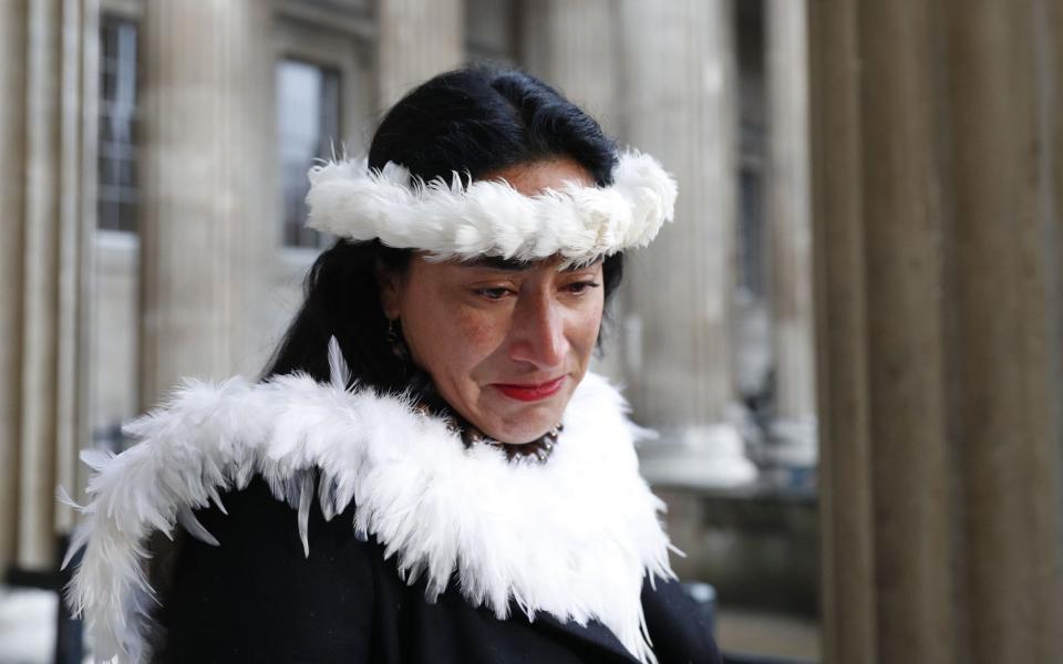 Tarita Rapu, Governor of Easter Island, cried outside the British Museum as she pleaded that they return the  Hoa Hakananai'a statue to Easter Island - AFP