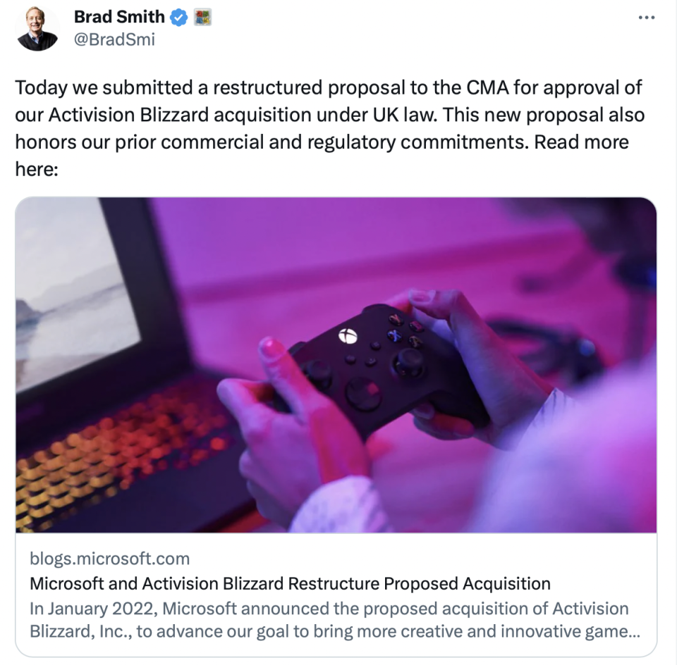 Twitter post from Microsoft president Brad Smith on Aug. 22, 2023