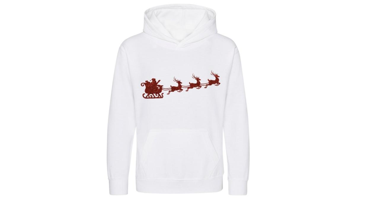 Santa and his Sleigh Christmas Hoodie (The Creative Bag Co/Etsy)