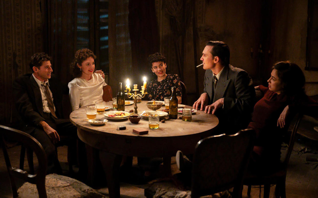 Amit Rahav as Jakob, Eva Feiler as Bella, Anita Adam-Gabay as Anna, Henry Lloyd-Hughes as Genek, and Moran Rosenblatt as Herta in 