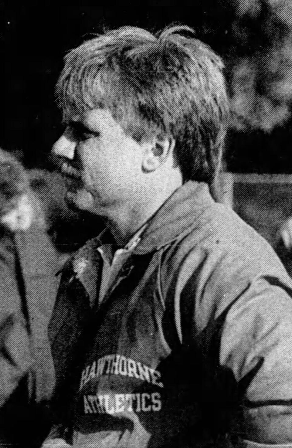 Hawthorne girls soccer coach Gus Schell. THE RECORD STAFF PHOTO. Published Monday, Aug. 14, 1989, page D-7.