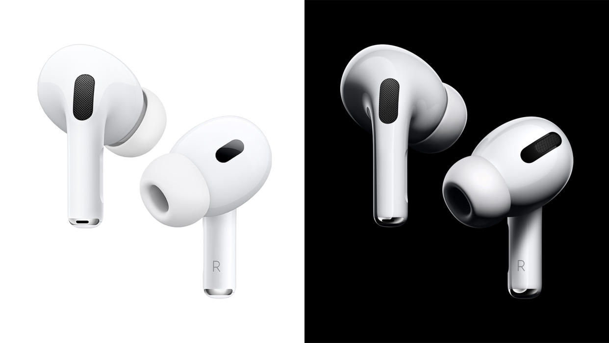  AirPods 3 and AirPods Pro 2 on a black and white background 