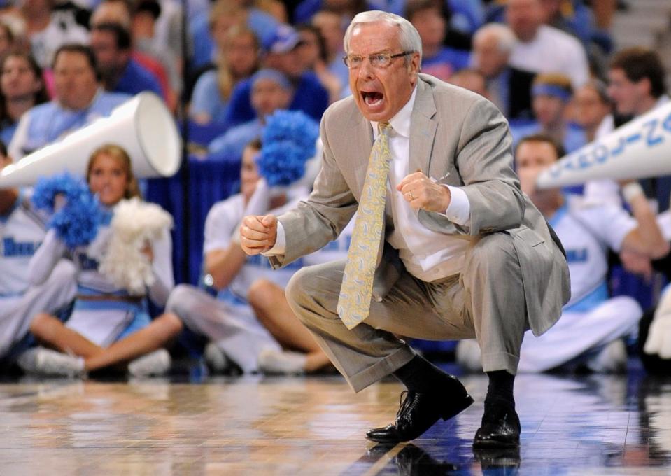 Mar 25, 2012; St. Louis, MO, USA; North Carolina Tar Heels head coach Roy Williams reacts during the second half of the finals of the midwest region of the 2012 NCAA men's basketball tournament against the Kansas Jayhawks at the Edward Jones Dome. Kansas won 80-67. Mandatory Credit: Jeff Curry-USA TODAY Sports