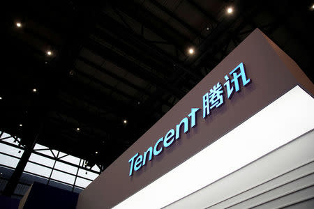 A sign of Tencent is seen during the fourth World Internet Conference in Wuzhen, Zhejiang province, China, December 3, 2017. REUTERS/Aly Song