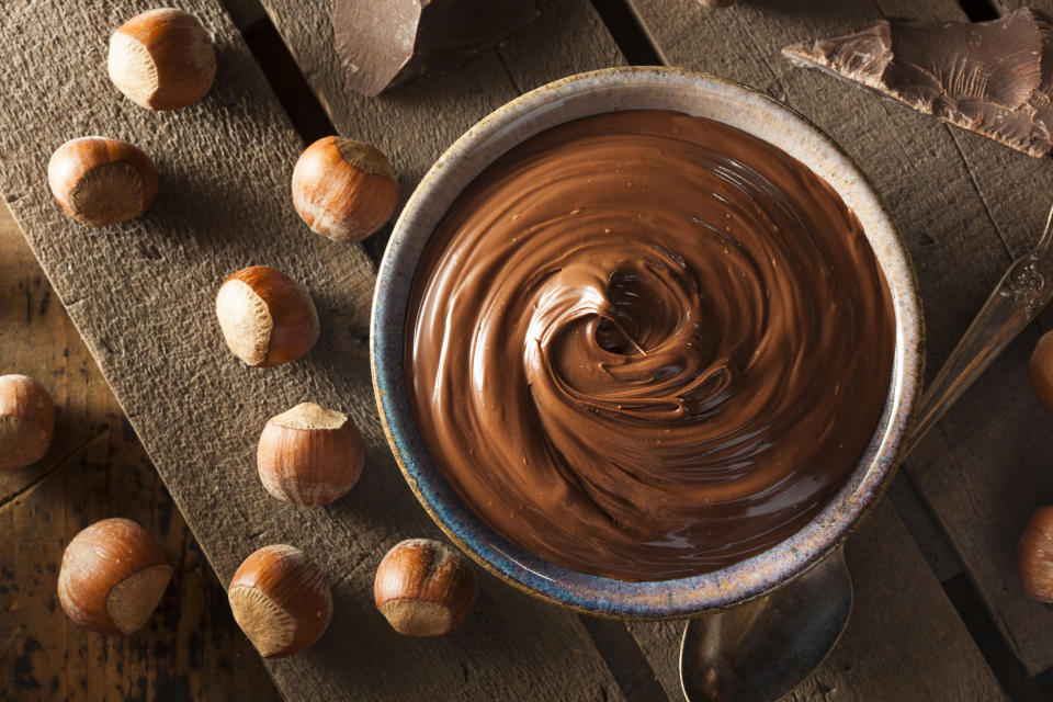 Homemade Chocolate Hazelnut Spread on a Background