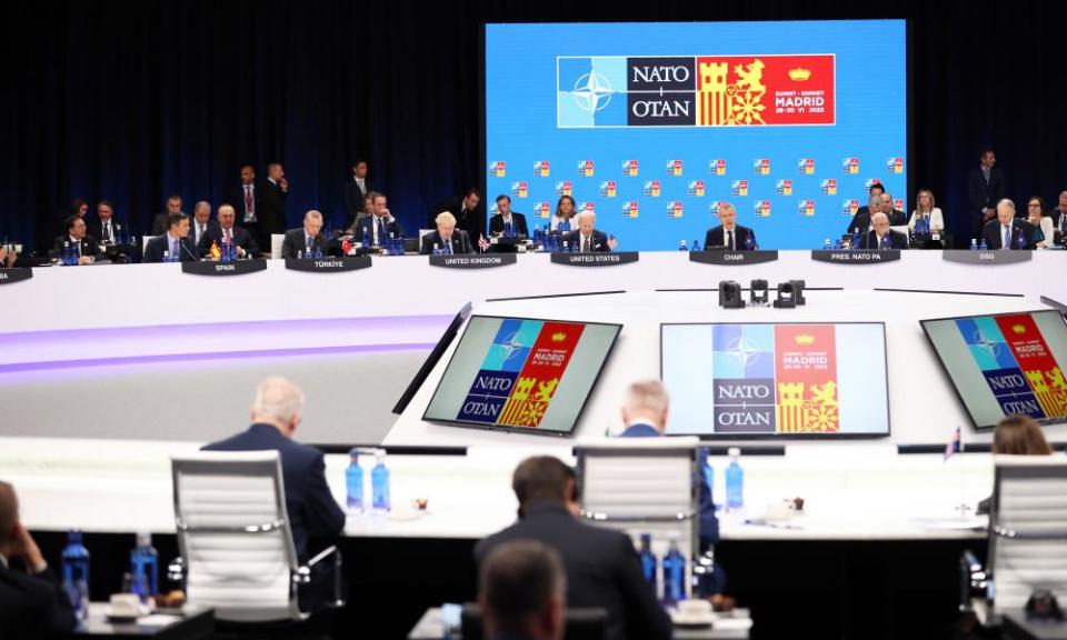 Nato leaders in the conference hall in Madrid.